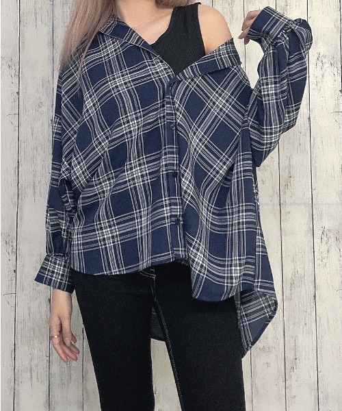 GORGE（ゴージ）の「《タンクトップ付き×チェック柄》レディース 抜け感シャツ 2点セット 春夏秋（シャツ/ブラウス・レディース・モカ/ブラック/オフホワイト/ネイビー・F）」の19枚目の写真