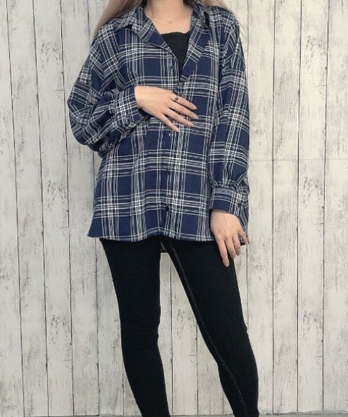 GORGE（ゴージ）の「《タンクトップ付き×チェック柄》レディース 抜け感シャツ 2点セット 春夏秋（シャツ/ブラウス・レディース・モカ/ブラック/オフホワイト/ネイビー・F）」の18枚目の写真
