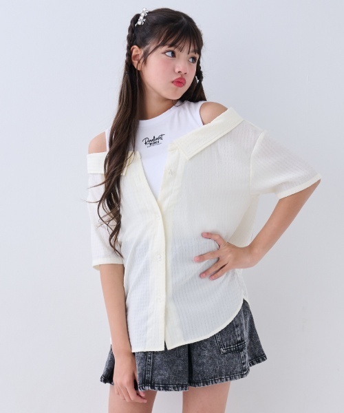 by LOVEiT(バイラビット)の「レイヤード風シャツ(シャツ/ブラウス・キッズ・ブラック/ライム/アイボリー・140cm/130cm/150cm/120cm/160cm)」の2枚目の写真