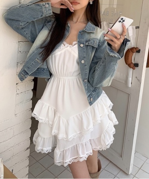 LADY LIKE(レディライク)の「レース付きティアードキャミワンピース(ワンピース・レディース・ホワイト・M)」の5枚目の写真