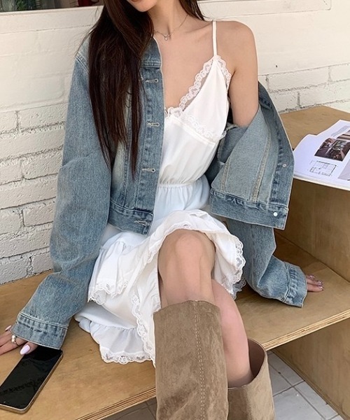 LADY LIKE(レディライク)の「レース付きティアードキャミワンピース(ワンピース・レディース・ホワイト・M)」の3枚目の写真