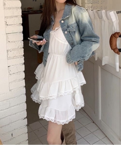 LADY LIKE(レディライク)の「レース付きティアードキャミワンピース(ワンピース・レディース・ホワイト・M)」の14枚目の写真