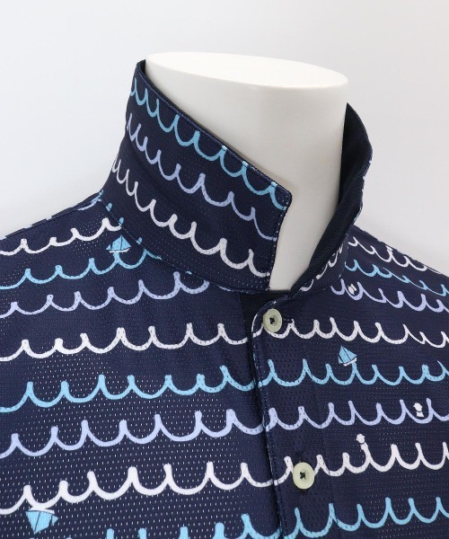 Picone CLUB(ピッコーネクラブ)の「【メンズ】メッシュ波柄UVポロシャツ(ポロシャツ・メンズ・ネイビー/ホワイト×ブルー・LL/L/M)」の8枚目の写真