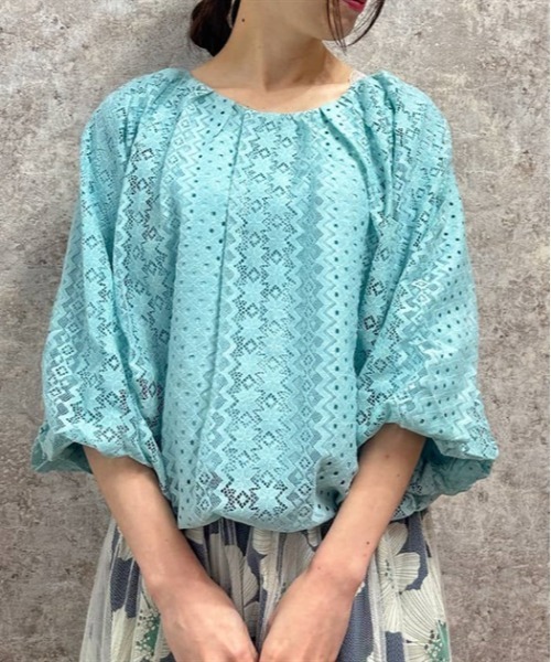 axes femme(アクシーズファム)の「総レースバルーンプルオーバー(Tシャツ/カットソー・レディース・ブラック/ミント/キナリ・FREE)」の1枚目の写真
