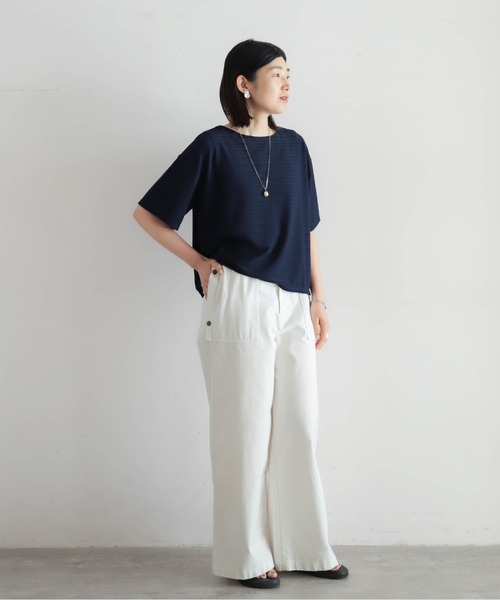 tシャツ メッシュナイロンボーダー　ボートネックP/O レディース メッシュナイロンボーダー ボートネックP/O（Tシャツ/カットソー
