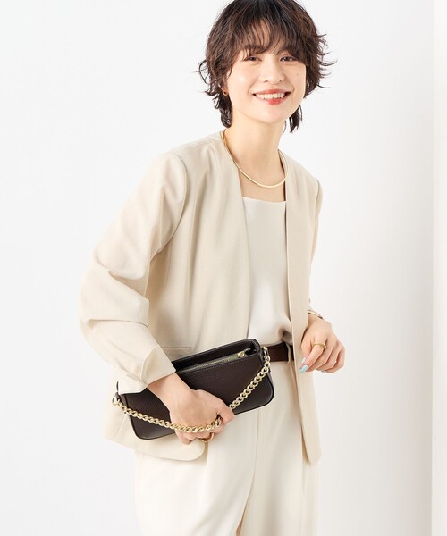 NOLLEY’S(ノーリーズ)の「《セットアップ対応》ウォッシャブルドライトロピカルVネックジャケット(ノーカラージャケット・レディース・ネイビー/ベージュ・36/38/40)」の10枚目の写真