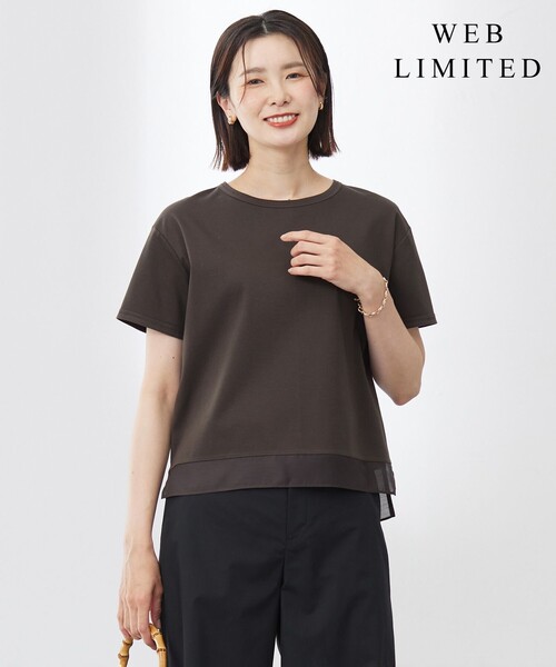 J.PRESS(ジェイプレス)の「【WEB限定カラーあり・洗える】コットンスムース シアーデザイン カットソー(Tシャツ/カットソー・レディース・ピーコックグリーン系/ネイビー系/ホワイト系/ライトグレー系/ピンク系/ダークブラウン系/イエロー系・T13/T15)」の3枚目の写真