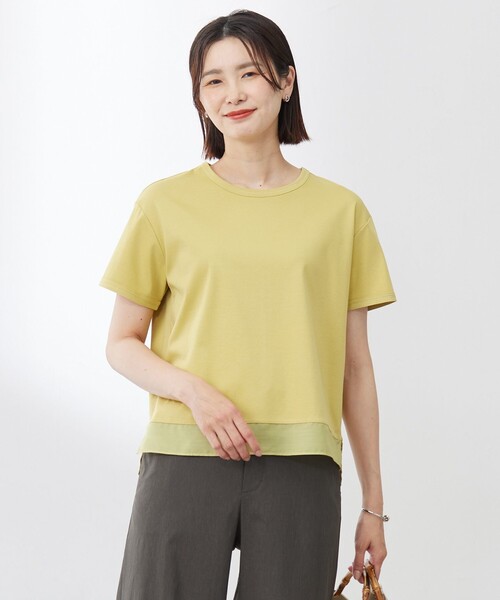 J.PRESS(ジェイプレス)の「【WEB限定カラーあり・洗える】コットンスムース シアーデザイン カットソー(Tシャツ/カットソー・レディース・ピーコックグリーン系/ネイビー系/ホワイト系/ライトグレー系/ピンク系/ダークブラウン系/イエロー系・T13/T15)」の6枚目の写真