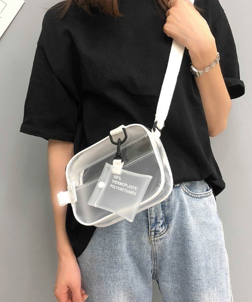 セール】PVC ミニポーチ付き スクエアクリアショルダーバッグ