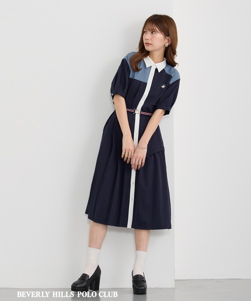 BEVERLY HILLS POLO CLUB（ビバリーヒルズポロクラブ）の「【BEVERLY HILLS POLO CLUB】アシンメトリーワンピース（ワンピース・レディース・ネイビー/オフホワイト/グレー・MEDIUM）」の4枚目の写真