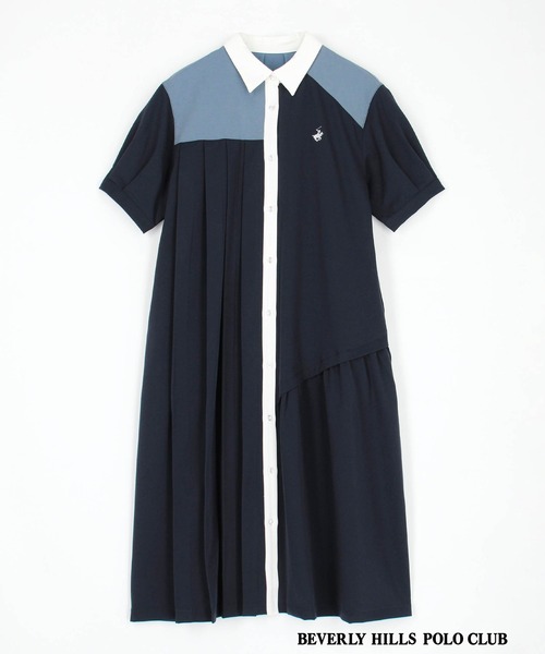 BEVERLY HILLS POLO CLUB（ビバリーヒルズポロクラブ）の「【BEVERLY HILLS POLO CLUB】アシンメトリーワンピース（ワンピース・レディース・ネイビー/オフホワイト/グレー・MEDIUM）」の7枚目の写真