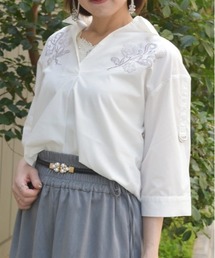 axes femme | 花刺繍スキッパーシャツ(シャツ/ブラウス)