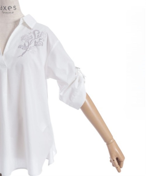 axes femme（アクシーズファム）の「花刺繍スキッパーシャツ（シャツ/ブラウス・レディース・ブラック/ホワイト/ミント/サックスブルー・FREE）」の18枚目の写真