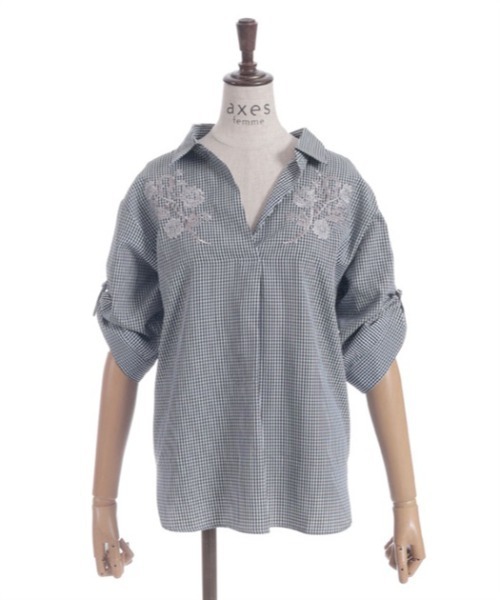 axes femme（アクシーズファム）の「花刺繍スキッパーシャツ（シャツ/ブラウス・レディース・ブラック/ホワイト/ミント/サックスブルー・FREE）」の17枚目の写真