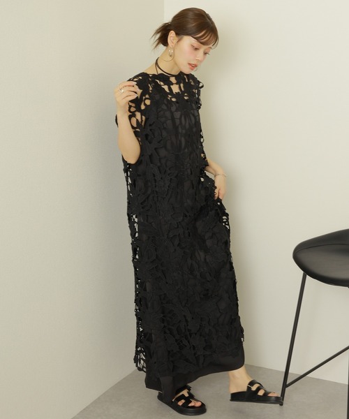 flower cutwork layered dress /フラワー カットワーク
