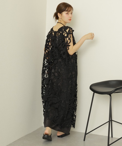 flower cutwork layered dress /フラワー カットワーク ノースリーブ