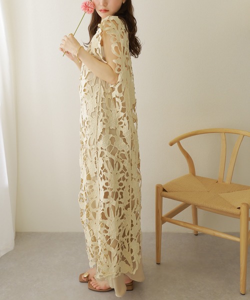 flower cutwork layered dress /フラワー カットワーク