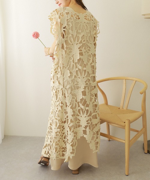flower cutwork layered dress /フラワー カットワーク