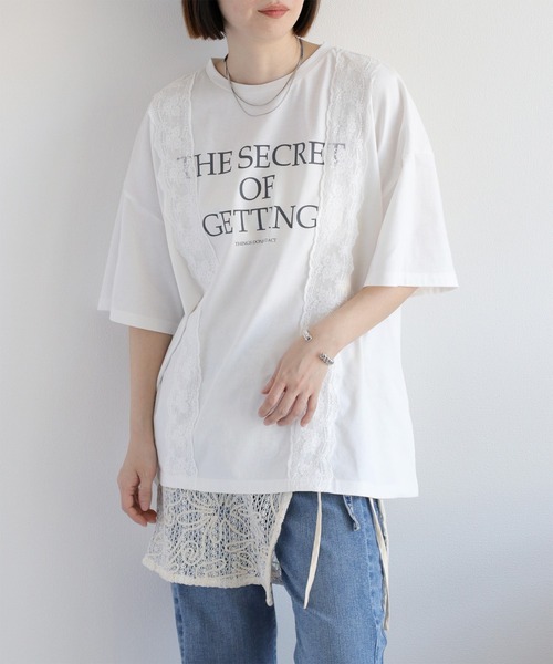 cepo(セポ)の「ロゴプリント レース半袖Tee(Tシャツ/カットソー・レディース・ホワイト/ライトグレー/ブラック・FREE)」の2枚目の写真