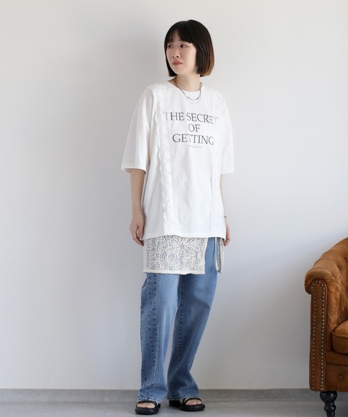 cepo(セポ)の「ロゴプリント レース半袖Tee(Tシャツ/カットソー・レディース・ホワイト/ライトグレー/ブラック・FREE)」の4枚目の写真