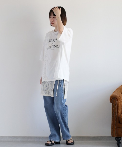 cepo(セポ)の「ロゴプリント レース半袖Tee(Tシャツ/カットソー・レディース・ホワイト/ライトグレー/ブラック・FREE)」の7枚目の写真