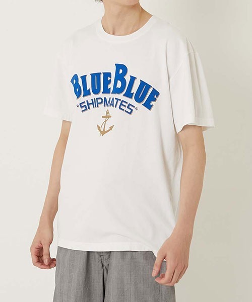BLUE BLUE(ブルーブルー)の「HT400 SHIPMATES ショートスリーブ Tシャツ(Tシャツ/カットソー・メンズ・ホワイト/サックスブルー・SMALL/MEDIUM/LARGE/X-LARGE)」の4枚目の写真