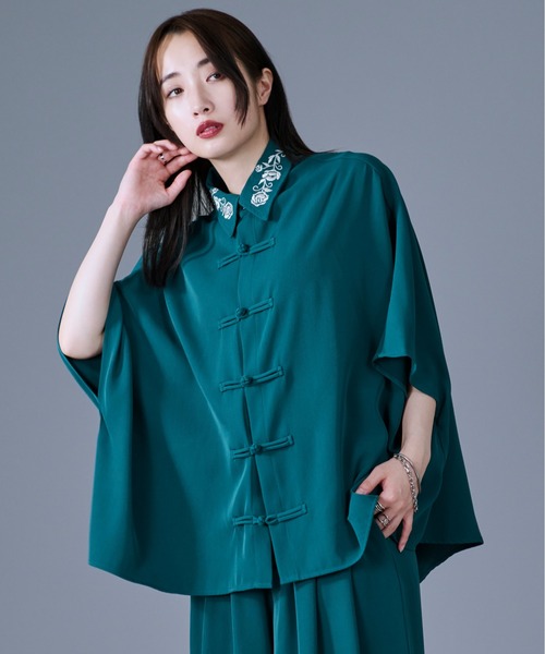 Ellno Loset(エルノロゼット)の「フラワー刺繍チャイナドルマンシャツ(シャツ/ブラウス・メンズ・ブルーグレー/オフホワイト/グリーン/ブラック・SMALL/LARGE/MEDIUM)」の11枚目の写真
