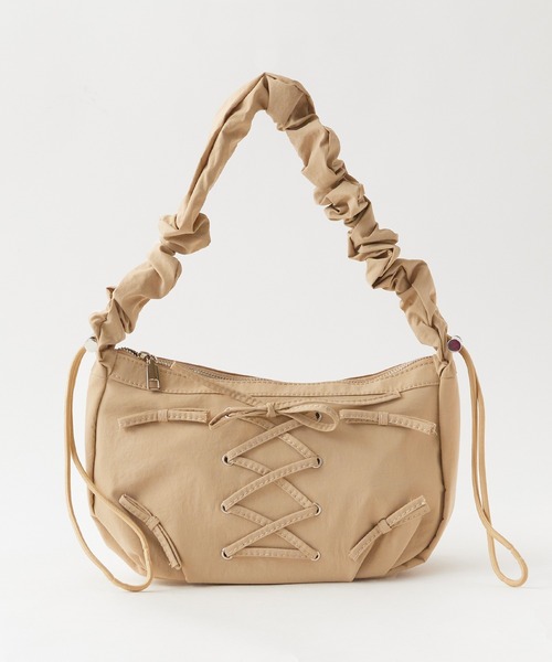 編み上げリボンデザイン シャーリングショルダーバック 2way