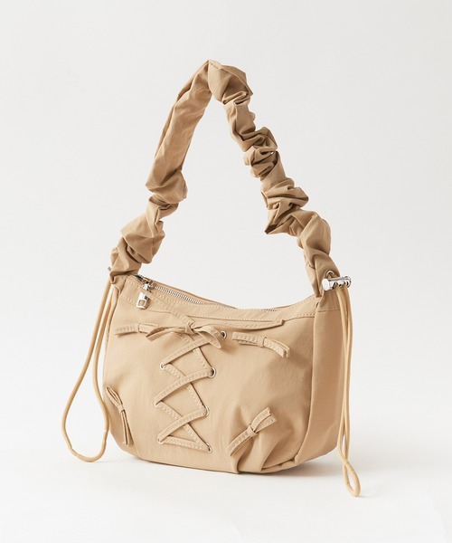 【PoyoPoyo♪プロフィール必読♪様オーダー】ハンドメイドシャーリングバッグ セール】編み上げリボンデザイン シャーリングショルダーバック 2way