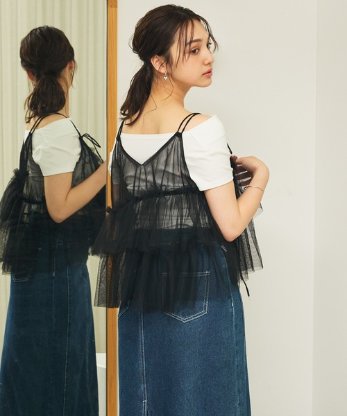 Olu.(オルドット)の「2wayチュールダブルストラップビスチェ(キャミソール・レディース・ブラック/ライトグレー/ホワイト・FREE)」の21枚目の写真