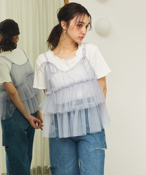 Olu.(オルドット)の「2wayチュールダブルストラップビスチェ(キャミソール・レディース・ブラック/ライトグレー/ホワイト・FREE)」の19枚目の写真
