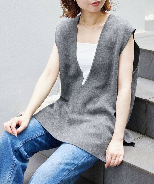 SLOBE IENA スローブ イエナ ダブルフェイスニットベスト ブラック ダブルフェイスニットベスト（ベスト）｜SLOBE IENA（スローブ