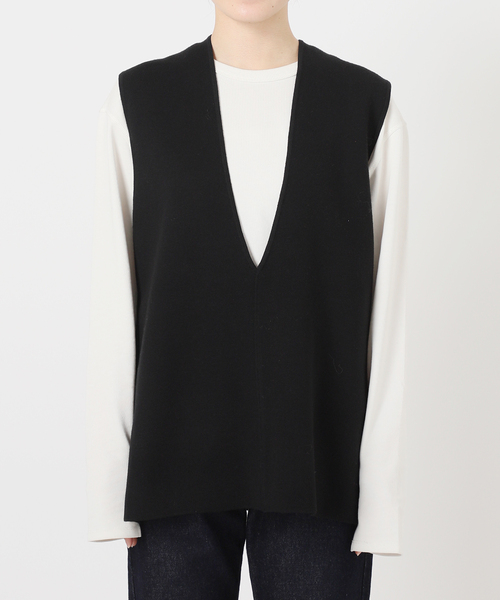 SLOBE IENA ダブルフェイス ニット ベスト ブラック ダブルフェイスニットベスト（ベスト）｜SLOBE IENA（スローブ
