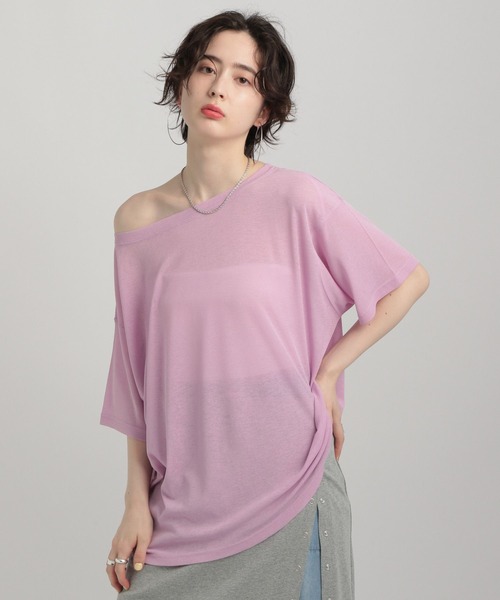 tシャツ 予約「女性らしい抜け感」シアーテレコオフショルカットソー レディース ABITOKYO tシャツ オフショルダー長袖カットソー レディース
