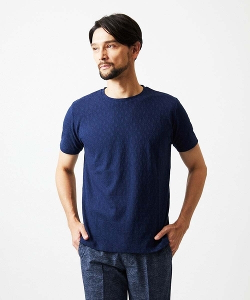 MICHEL KLEIN HOMME (ミッシェルクランオム)の「幾何学柄クルーネック半袖カットソー(Tシャツ/カットソー・メンズ・ホワイト/ネイビー・MEDIUM/LARGE/X-LARGE)」の3枚目の写真
