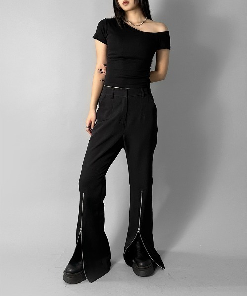 LVEU.（ラブユ.）の「【LVEU.】ワンショルカップイントップス / トップス カットソー ワンショル ワンショルダー アシメ アシンメトリー 半袖 クロップド ショート ブラック ホワイト（Tシャツ/カットソー・レディース・ホワイト/ブラック・FREE）」の10枚目の写真