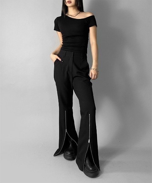 LVEU.（ラブユ.）の「【LVEU.】ワンショルカップイントップス / トップス カットソー ワンショル ワンショルダー アシメ アシンメトリー 半袖 クロップド ショート ブラック ホワイト（Tシャツ/カットソー・レディース・ホワイト/ブラック・FREE）」の19枚目の写真