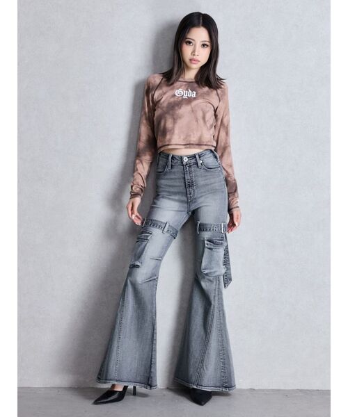 海外import❤️超ハイウエストデニムロングパンツ GYDA（ジェイダ）の「ハイウエストボタンフレアデニムパンツ