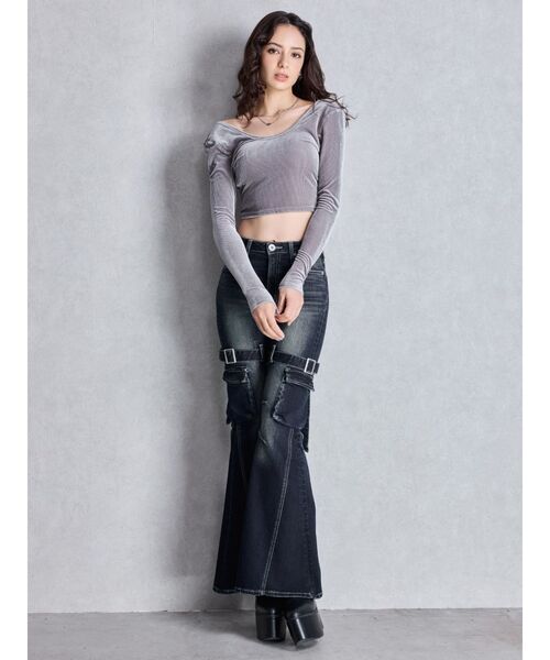 Y2k studs cargo pants フレアパンツ セール】Y2kサイドタックフレアデニムパンツ（デニムパンツ
