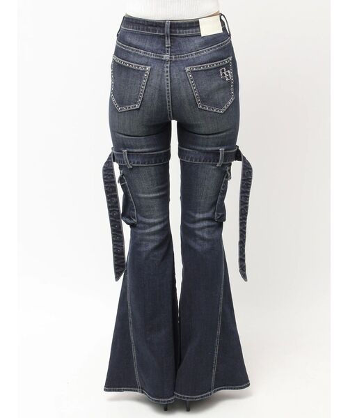 セール】ハイウエスト strap cargo designフレアデニムパンツ（デニム