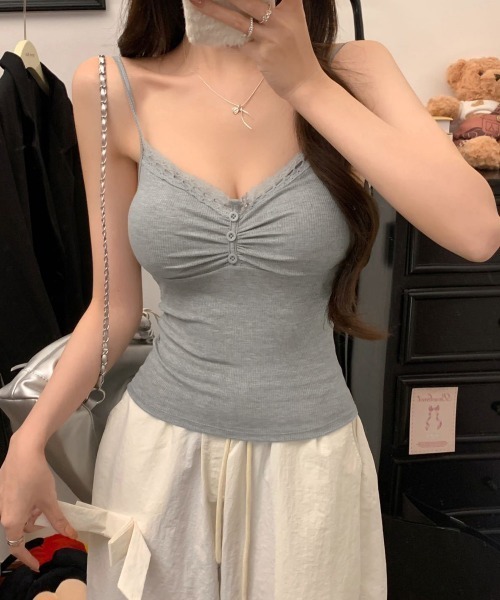 Miniministore（ミニミニストア）の「レース切替キャミソールパッド付きインナー（キャミソール・レディース・ホワイト/ブラウン/グレー/ブラック・FREE）」の3枚目の写真
