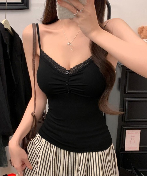 Miniministore（ミニミニストア）の「レース切替キャミソールパッド付きインナー（キャミソール・レディース・ホワイト/ブラウン/グレー/ブラック・FREE）」の2枚目の写真