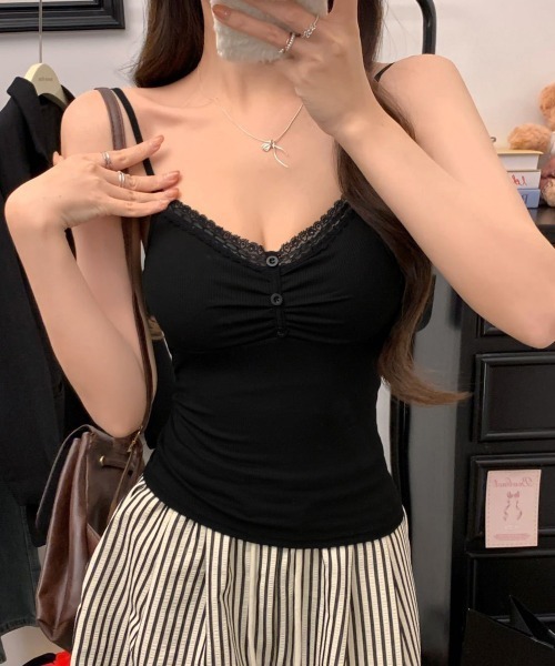 Miniministore（ミニミニストア）の「レース切替キャミソールパッド付きインナー（キャミソール・レディース・ホワイト/ブラウン/グレー/ブラック・FREE）」の9枚目の写真