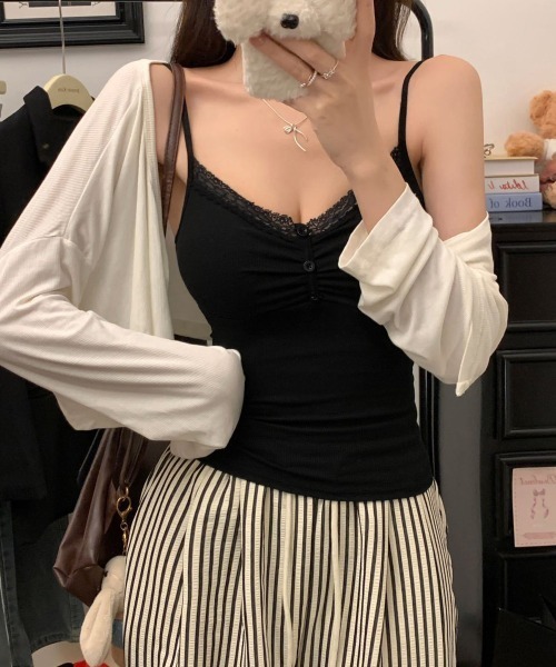 Miniministore（ミニミニストア）の「レース切替キャミソールパッド付きインナー（キャミソール・レディース・ホワイト/ブラウン/グレー/ブラック・FREE）」の11枚目の写真