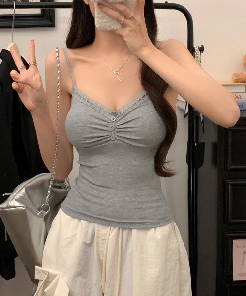 Miniministore（ミニミニストア）の「レース切替キャミソールパッド付きインナー（キャミソール・レディース・ホワイト/ブラウン/グレー/ブラック・FREE）」の8枚目の写真