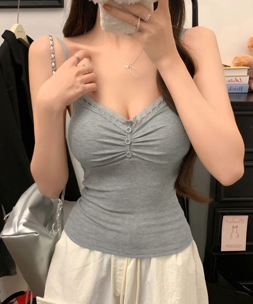 Miniministore（ミニミニストア）の「レース切替キャミソールパッド付きインナー（キャミソール・レディース・ホワイト/ブラウン/グレー/ブラック・FREE）」の6枚目の写真
