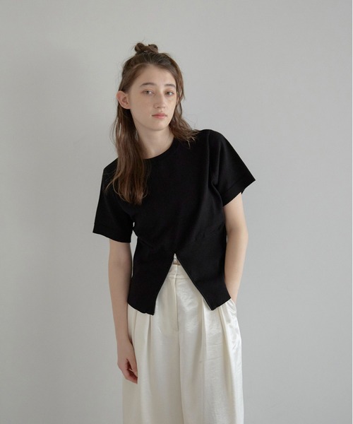 セール】【MINERTE】half zip hem knit / 裾ハーフジップ半袖