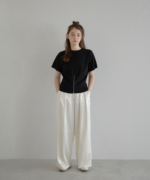 MINERTE（ミネルテ）の「【MINERTE】half zip hem knit / 裾ハーフジップ半袖ニット（ニット/セーター・レディース・ブラック/ブラウン系その他/ダークグレー・FREE）」の15枚目の写真