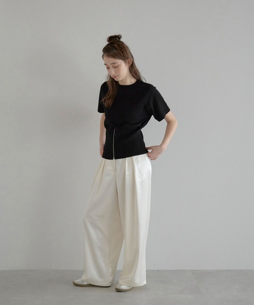 MINERTE（ミネルテ）の「【MINERTE】half zip hem knit / 裾ハーフジップ半袖ニット（ニット/セーター・レディース・ブラック/ブラウン系その他/ダークグレー・FREE）」の16枚目の写真