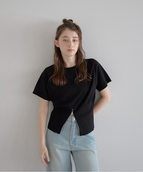 MINERTE（ミネルテ）の「【MINERTE】half zip hem knit / 裾ハーフジップ半袖ニット（ニット/セーター・レディース・ブラック/ブラウン系その他/ダークグレー・FREE）」の17枚目の写真